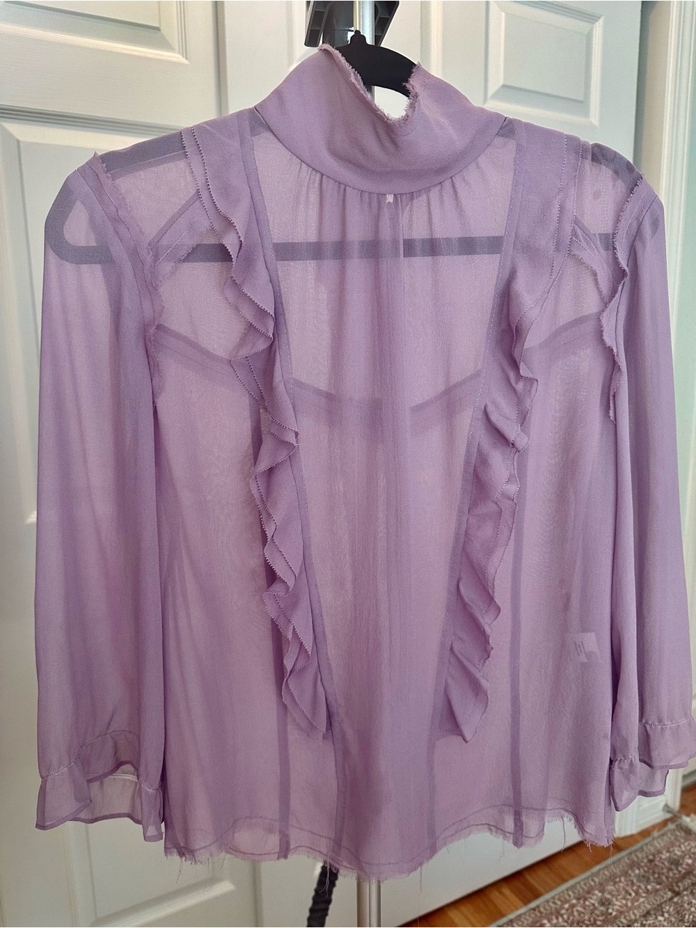 Silk Chiffon Mock-Neck  Blouse - Light Lavender by Adrienne Vittadini